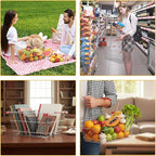 2 Pack Wire Shopping Baskets with Handle and Bumpers 17.7 x 12.6 x 7.9 Inch Foldable Sturdy Metal Basket Storage Organizer for Retail Grocery Supermarkets Kitchen Vegetables Fruits Picnic