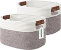 Cotton Rope Basket, Storage Baskets with Handle, 15x10x9 Inch Woven Basket for Shelves, Laundry, Towels, Clothes, Books (White Brown 2 Pack)