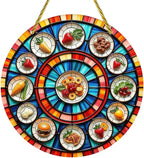 Acrylic Stained Panel Hanging-Radial Food Display Round Window Hanging Ornament,Wall Art Panel for Indoor/Outdoor Decor,Gift,Birthday for Women, Men, Wife, Aunt, and Mom 7.8in