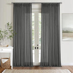 Charcoal Gray Linen Pinch Pleated Curtains 120 Inches Long for Living Room Pleated Drapes Back Tab Thick Linen Dark Grey Simple Modern Neutral Farmhouse Extra Long 120 Inch Curtain for Dining Bedroom