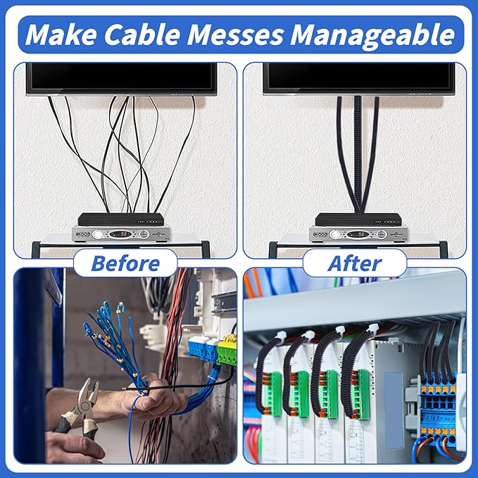 100FT Split Wire Loom Tubing, 3/4 Inch Wire Protector Tubing, Automotive Wire Flexible Conduit Cord Covers with 20 Cable Ties for Automotive Marine RV Agriculture Electrical Cable Protection