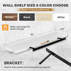 36"x6.8"x1.2" Solid Wood Floating Shelves 2-Pack - Rustic White Finish with Hidden Brackets, Perfect for Storage and Décor in Living Room, Kitchen, Bedroom