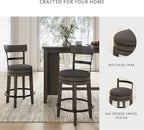 Signature Design by Ashley Caitbrook | Farmhouse Swivel 24" Counter Height Barstool – 360° Swivel, Upholstered with Nailhead Trim, Metal & Wood Frame, Gray