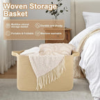95L Extra Large Blanket Basket, 24" x 16.9" x 14.2" Woven Storage Basket for Living Room, Rectangle Nursery Blanket Storage for Toys, Towels, Dirty Clothes (Jute)