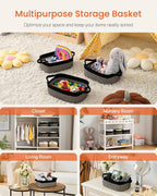 KALLAX Small Woven Basket, 12 x 8 x 4.5 Inches, Small Storage Baskets for Organizing, Gift Baskets Empty, Cute Rope Shelf Closet Storage Bins for Shelves, Dog Toy Basket, Black & Brown