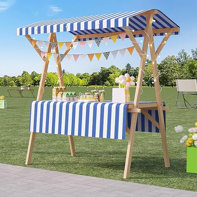 Outdoor Vendor Cart, Portable Cart with Canopy, Movable Stall Display Stand, Foldable Vending Stand Kiosk Display Trolley with Canopy, for Market, Street Food, Events(Blue 1,120cm/47.2in)
