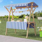 Outdoor Vendor Cart, Portable Cart with Canopy, Movable Stall Display Stand, Foldable Vending Stand Kiosk Display Trolley with Canopy, for Market, Street Food, Events(Blue 1,120cm/47.2in)