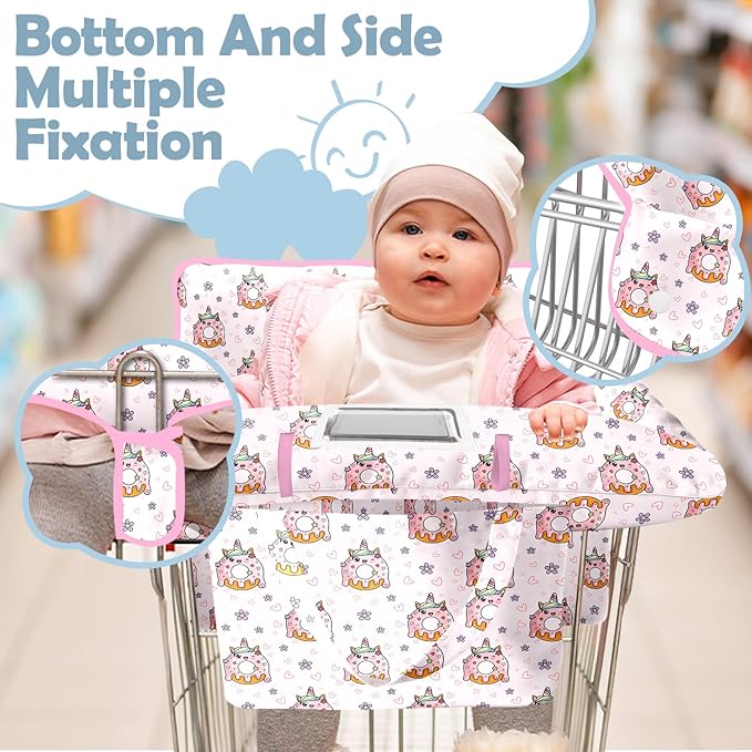 Shopping Cart Cover for Baby 2-in-1 High Chair Cover with Safety Harness Multifunctional Pink Unicorn Donuts Cart Covers for Babies Soft Padded Grocery Cart Cover for Baby Boy Girl