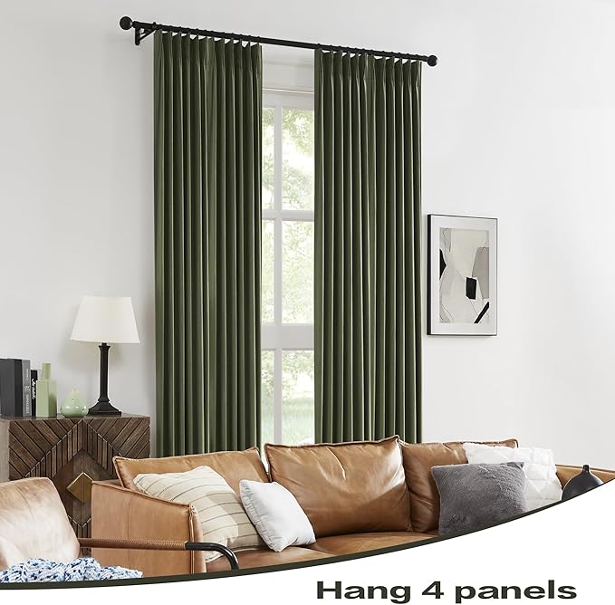 DUALIFE Olive Green Pinch Pleated Blackout Curtains & Drapes 90 Inches Long 2 Panels, Boho Style Closet Cover Curtains for Track System, Back Tab with Hooks Pinch Pleat Drapes for Bedroom (W40 xL90)