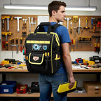 Tool Bag Backpack with Zipper Pouch and Magnetic Attraction Area, Heavy-Duty Tool Storage Organizer Bag, Tactical Work Tool Bag for Electrician, Repairman, HVAC Techs, Black
