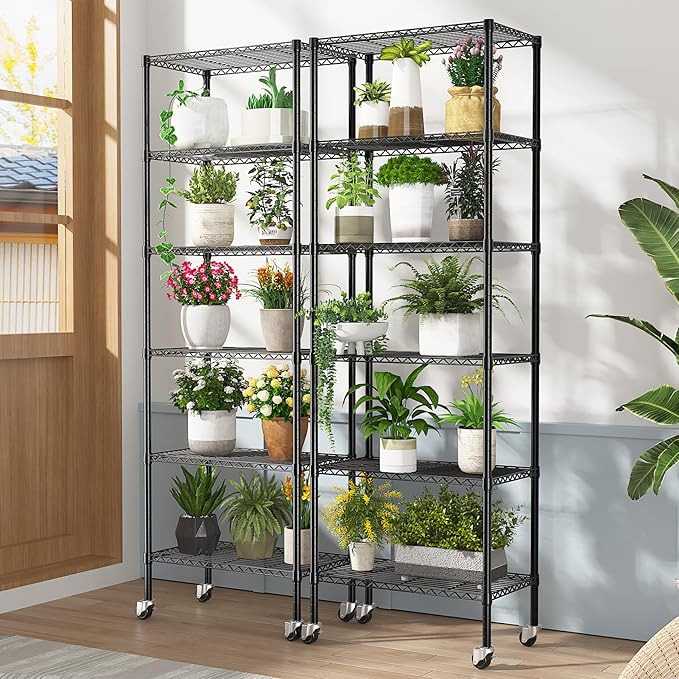 6-Tier Rolling Storage Shelves, 14" D x 24" W x 71" H Adjustable Space-Saving Wire Rack Shelving, 750 lbs Capacity Heavy Duty Metal Shelving with Wheels for Garage, Closet, Kitchen