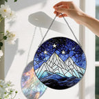 Stained Glass Window Hanging, Pauyadu 8 Inch Stained Glass Suncatcher Ornament, Night Court Window Decor, Suncatchers for Windows Hanging, Nature Lovers Gifts, Gifts for Friend, Lover