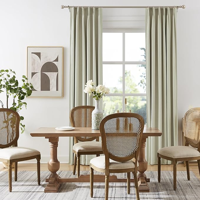 DUALIFE Blackout Pinch Pleated Curtains 132 Inch Long, Linen Blended Farmhouse 100% Blackout Thermal Insulated Back Tab Drapes with Hooks for Track System 2 Panels-Greige/Natural Linen, W40xL132