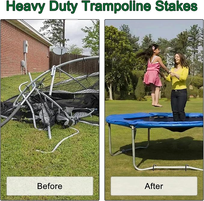 Trampoline Anchors 18 Inch, 1/2 Inch Diameter U Shaped Wind Stakes Heavy Duty Rebar Tent Stakes Chain Link Fence Spikes for Swing Set Soccer Goal Black Coated (8 Pack)