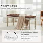 LOULENS 43.9" Linen Fabric End of Bed Bench, Vintage French Upholstered Button Tufted Entry Bench, Window Seat with Carved Wood Legs for Bedroom, Living Room, Entryway, Foyer, Hallway, Brown
