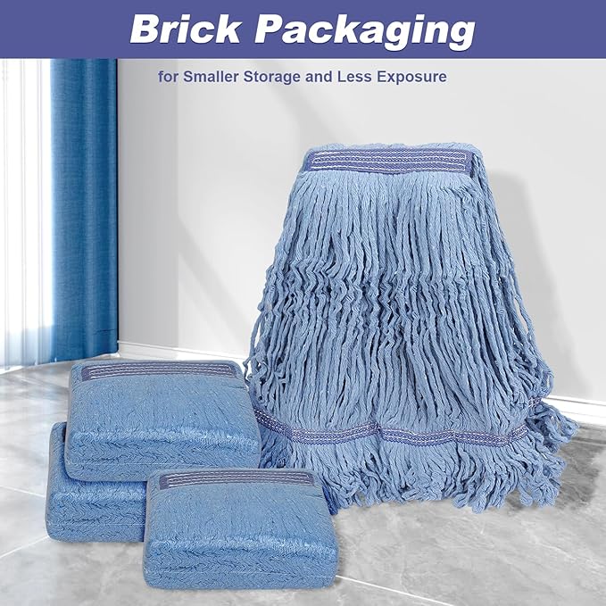 Commercial Mop Head Replacement for Rubbermaid: Wet Industrial Heavy Duty Large Blue Cotton Looped End String Mops Heads Refill 16oz Universal for Floor Cleaning - 6packs Washable Mopheads Bulk