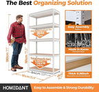 HOMEDANT 5 Tier Storage Shelves Adjustable Laminated Boltless Garage Metal Shelving Unit Heavy Duty Utility Rack Shelf Warehouse Pantry Closet Kitchen (3, (M) 35.9" W, White)