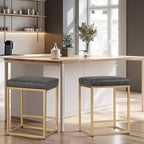 MAISON ARTS 24 Inch Grey+Gold Counter Height Bar Stools Set of 2, Stain & Scratch Resistant PU Leather Seat, Sturdy Metal Frame, Easy Assemble, Ideal Space Saver