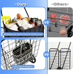 COSTWAY Folding Shopping Cart, Metal Grocery Cart with Extra Basket, 360° Swiveling Front Wheels & Comfortable Handle, Light Weight Collapsible Utility Cart for Laundry, Camping (Upgraded Black)