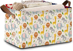 Cute Animal Storage Basket Large 17x11.5x10.5 Inche-Collapsible Fabric Organizer Bin with Handles for Nursery, Kids Room, Toys-Foldable Decorative Hamper with Adorable Animal Print-Single Pack