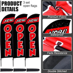 Buryeah 3 Sets Now Open Feather Flag Pole Kit for Business Advertising 7 ft Open Flag Banner Sign with Pole Kit Ground Stake and Portable Bag for Outside Ground (Black)