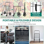 YITAHOME Folding Shopping Cart with Wheels, Rolling Foldable Grocery Cart with Versatile Rear Basket, Portable Collapsible Utility Cart for Shopping Groceries Laundry Storage Organizer