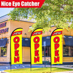 Buryeah 3 Sets Now Open Feather Flag Pole Kit for Business Advertising 7 ft Open Flag Banner Sign with Pole Kit Ground Stake and Portable Bag for Outside Ground(Yellow)