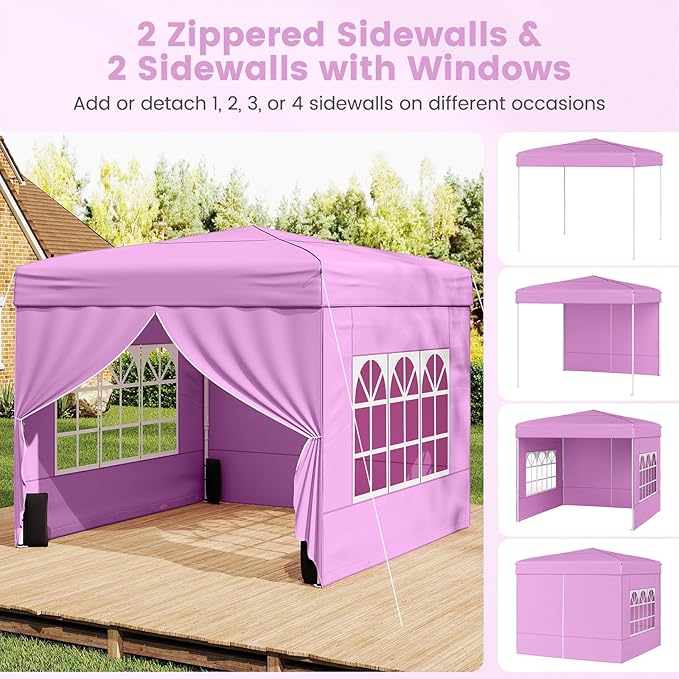Tangkula 10x10 FT Pop Up Canopy, Outdoor Canopy Tent with 2 Removable Sidewalls & 2 Zippered Doors, Heavy-Duty Carbon Steel Frame, Wheeled Bag, 4 Sandbags, 8 Stakes, 4 Wind Ropes for Party Event