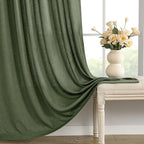 MIULEE Non-See-Through Privacy Linen Curtains 2 Panels, Light Filtering Window Curtains Farnhouse Textured Back Tab Semi Sheer Drapes for Bedroom Living Room, 52 x 108 Inches Long, Olive Green
