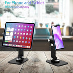 360 Rotating Cell Phone Stand,Folding Phone Stand,Adjustable Height and Angle Foldable Cell Phone Stand Holder for Desk, Taller iPhone Stand Compatible with iPad Smartphones Tablet (Black)