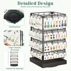 EsLuker.ly Rotating Earring Display Holder Stand for Vendors Events Selling, Large Capacity 64 Hooks Jewelry Rack with Wooden Base for Earring Card Sales, Enhances Retail Visibility