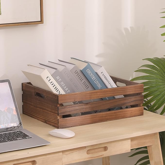 Wood Crates For Storage,Decorative Vintage Brown Wooden Crates For Display,Handmade Solid Wood Boxes,Set Of 3 Rustic Black Wooden Crate. (vintage brown)
