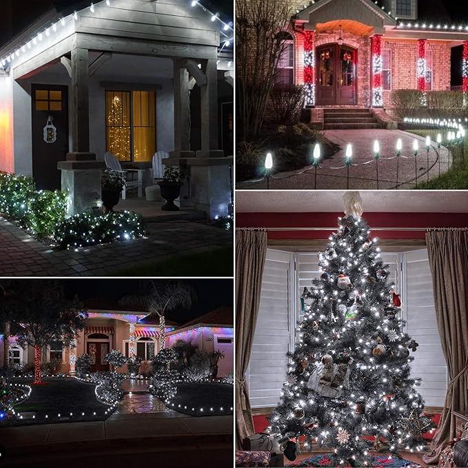 C9 Christmas String Lights Outdoor 50 Feet Led Christmas Lights, 50+2(Spare) Strawberry Bulbs Connectable UL Certified for Indoor Outdoor Roofline Patio Holiday Party Backyard Xmas Decor Pure White