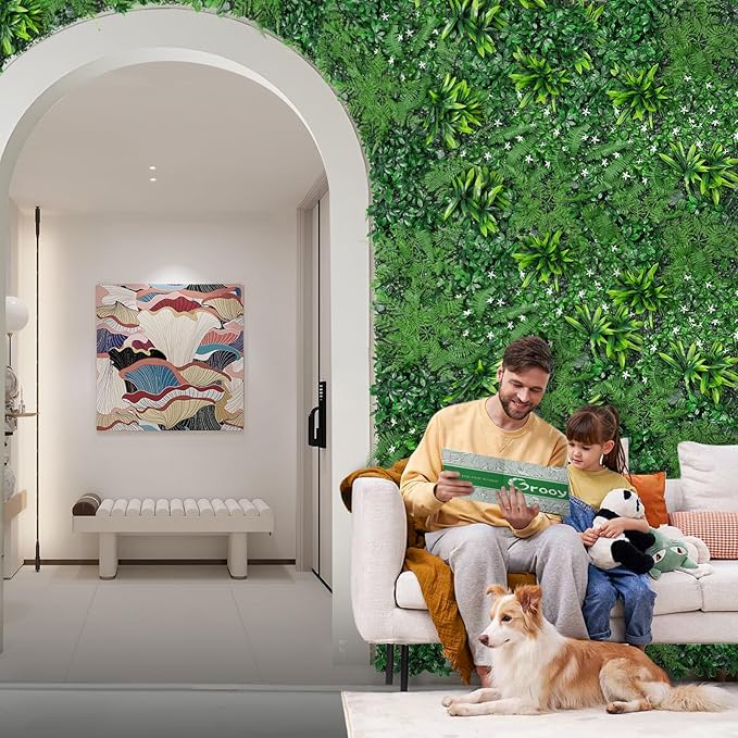 Grass Wall, Artificial Boxwood Panels 20"x20"(8pcs), Privacy Hedge Fence Screen with UV Protection, Greenery Backdrop for Indoor Home Wedding Decor and Outdoor Garden Backyard