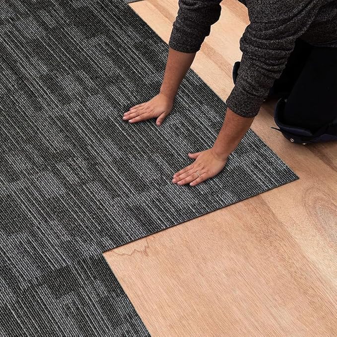 Carpet Tiles 24"x 24" 18PCS Non-Slip Soft Floor Carpet for Office, Bedroom, Living Room, Kitchen, Garage,Easy DIY Installation Seamless Floor Tiles Rug,Grey