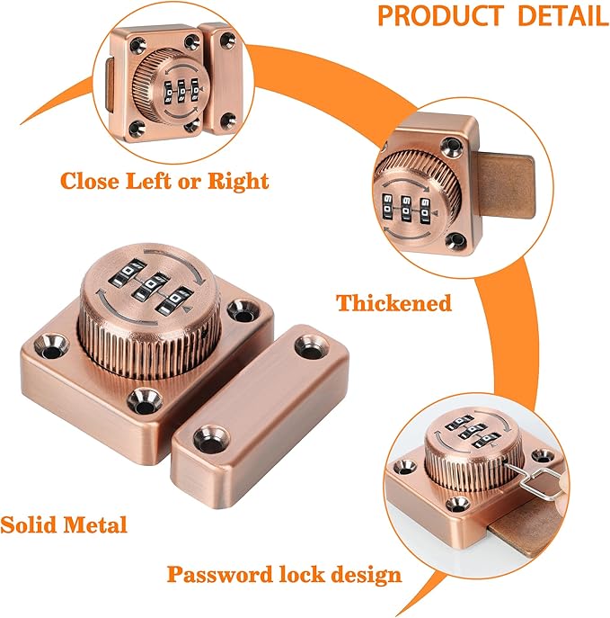 Alise Password Gate Latch Slide Bolt Latches Lock,Safety Double Sided Gate Hardware Locks,MSS002-R Red Antique Copper