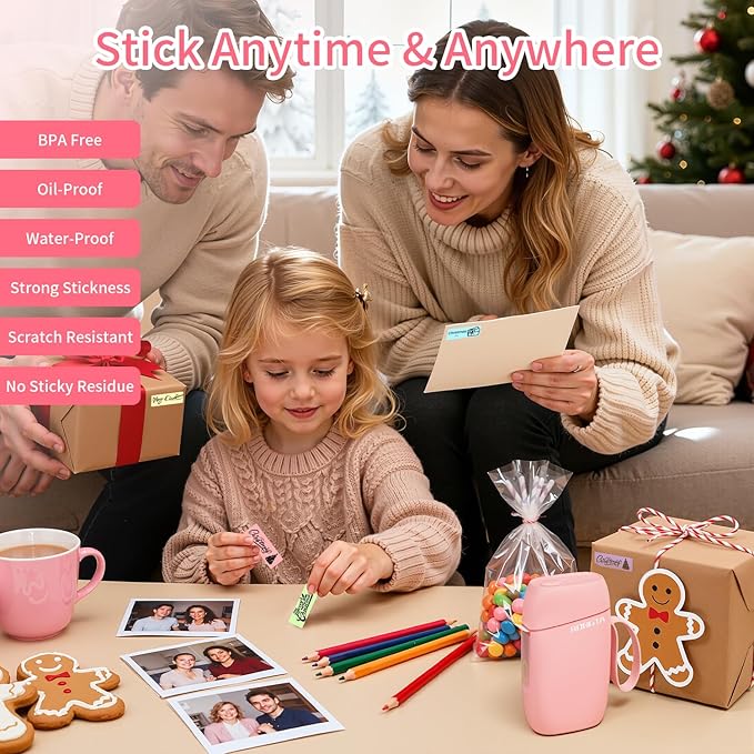 Rongta Label Maker Machine with Tape, Bluetooth Label Printer, Wireless Mini Label Makers with Multiple Templates for Organizing Office Home (Pink)