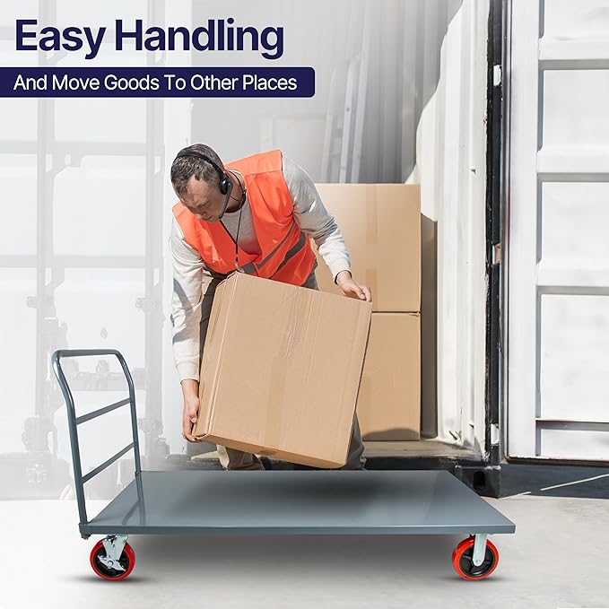 Flatbed Platform Cart Industrial Dolly – Heavy Duty 72” x 36” Hand Push Truck, Super Heavy Duty Flatbed with 2000Lb Capacity & 8'' Swivel Locking Wheels for Commercial Moving