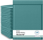 Green 10.5x16 Inch Poly Bubble Mailers #5 | Self Seal Large Padded Envelopes Air Cushioned Bubble Mailer | Usable Size 10.5x15 Inch | Waterproof Lightweight Mailing Shipping Bags | 100 Pack Bulk