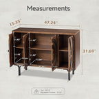 Farmhouse 4-Door Storage Cabinet, Accent Sideboard Buffet Cabinet with Circle Pattern and Radioactive Wood Lines, for Living Room, Dining Room, Bedroom, Brown