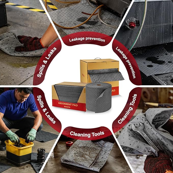 Universal Absorbent Pads | 16"x20" Water Absorbent Mat 100-Pack | Industrial Spill Control for Liquids Leak(32 Gal/Box) | Oil Absorbing Sheets