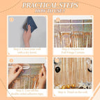 3 Pack Foil Fringe Backdrop - Laser Champagne Shiny Tinsel Curtains for Party Decoration/Photo Booth Props - 3.3x8.2 FT Metallic Foil Backdrop for Birthday, Wedding, Graduation, Christmas.