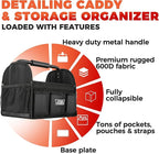 Detailing Caddy Organizer with Handle - Storage, Cars, & Cleaning Caddy for Supplies, Tools, & Home Improvement - Heavy Duty Car Detailing Supplies With Multi-Pockets & Collapsible Tote Design