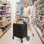 Goplus Shopping Cart for Groceries, Jumbo Upgraded Folding Grocery Cart with Waterproof Liner, 330 LBS Weight Capacity, 360° Swivel Wheels, 33 Gal Double Basket, Heavy Duty Foldable Utility Cart