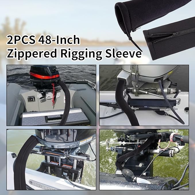 2PCS 48-Inch Trolling Motor Cable Sleeve,Zippered Rigging Sleeve,Made of Neoprene Thick Trolling Motor Sleeve,Great for Cover Wire and Extension Cords, Organized Cable Management (Black)