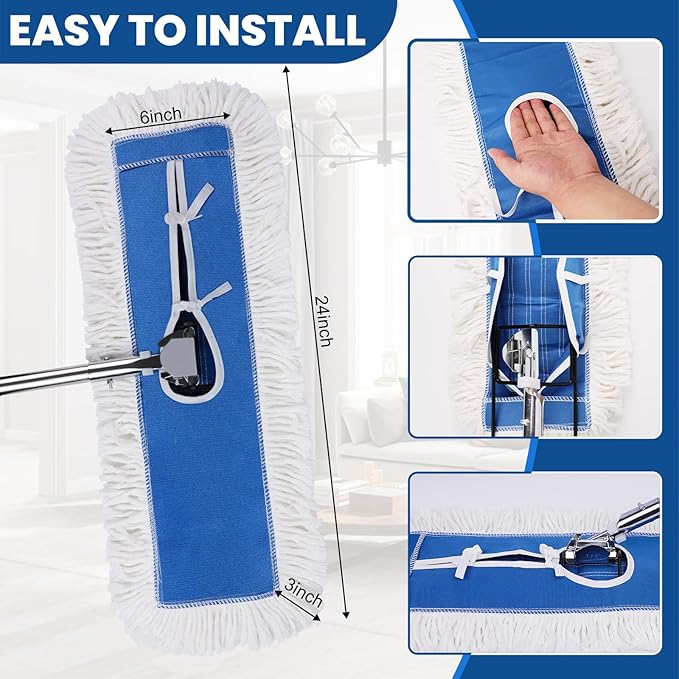24 Inch Industrial Cotton Dust Mop Head Refill, Dust Mop Replacement Head for Commercial & Home Use, Heavy Duty Replacement for Office & Industrial Use, Machine Washable 1pc