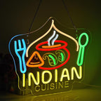 Indian Cuisine Neon Sign, Indian Food Neon Lights Hanging Wall Art Decoration for Indian Restaurant Fast Food Shop/Truck, Bar, Pub, USB Powered Ultra Bright Dimmable, 14.96×12.6 inches
