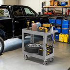 2 Tier Plastic Rolling Utility Cart on Wheels, Heavy Duty Tool Cart with Deep Shelves and 360° Swivel Wheels Holds up to 550 lbs, Service Cart for Garage, Warehouse, Cleaning (Gray-34in)
