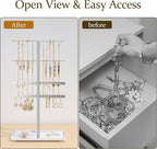 pickpiff Silver Jewelry Stand Holder Organizer: 14.5" Sturdy Hanger for 80 Pcs Jewelry, Jewlery Tower for Display Necklace, Earring, Bracelet, Watch