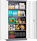 INTERGREAT Metal Garage Storage Cabinet with Lock, 72" Storage Cabinet with Locking Doors and 4 Adjustable Shelves, Lockable Steel Tool Cabinet for Home Office, School, Double Grey